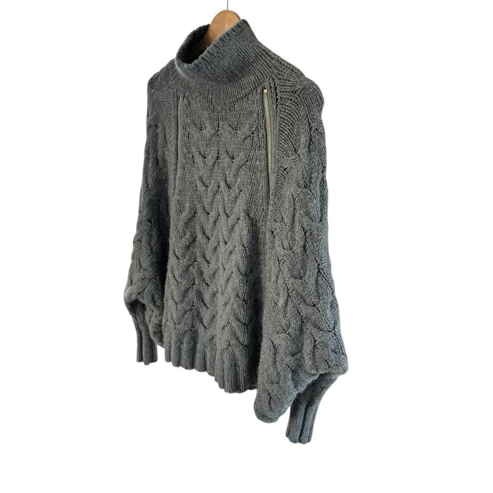 Free People Oversized Wool/Alpaca Grey/Blue Sweater Silver Zippers Sz S - Picture 3 of 10
